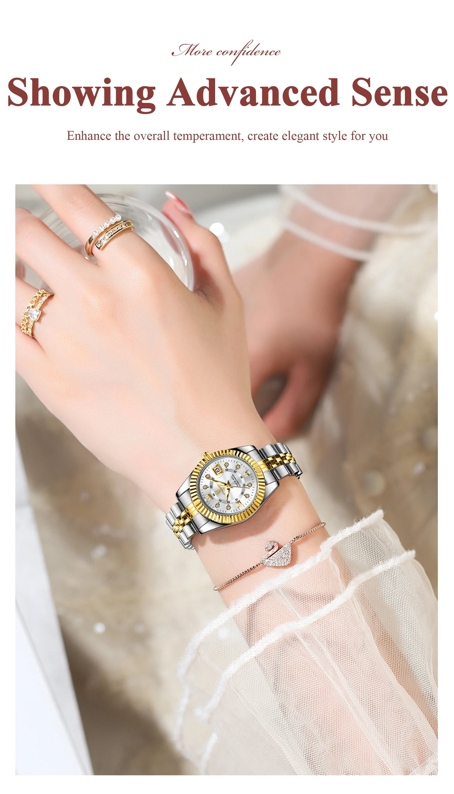 Luxury Elegant Watch for Women Waterproof Luminous Date Ladies Watch Stainless Steel